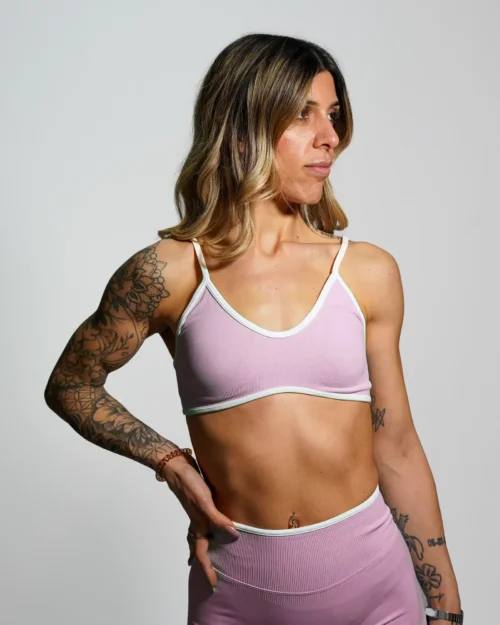 zevya-Reggiseno-Sportivo-Ky-Top-Bra-soft-peony-rosa-fronte copia Reggiseno Top sportivo Zevya elegante rosa dal design minimalista con finiture sartoriali per workout